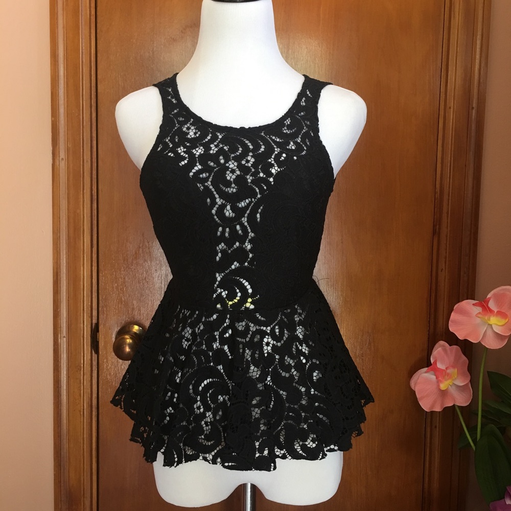 Haute Monde: Sexy black peek through lace top