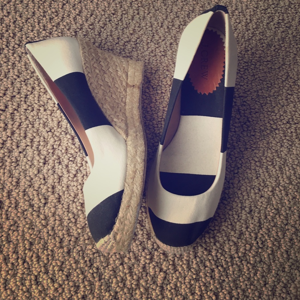 J Crew Black and White Espadrille Wedges