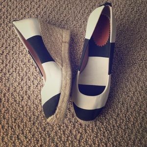 J Crew Black and White Espadrille Wedges