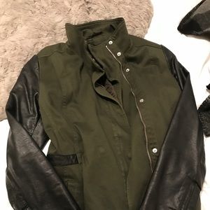 Army and faux leather jacket