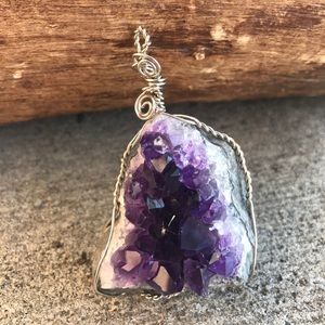 Amethyst Cluster Crystal Necklace •