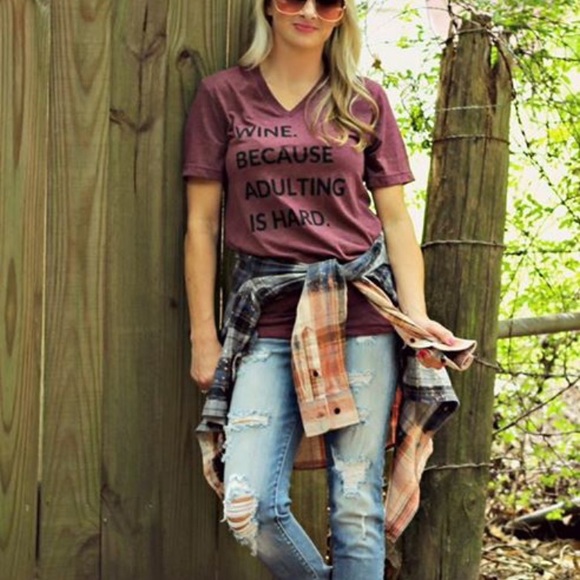 Large Wine. because adulting is hard graphic tee - Picture 2 of 3