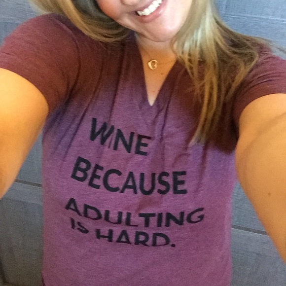 Large Wine. because adulting is hard graphic tee - Picture 3 of 3