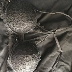 VS PINK black lace strappy bra