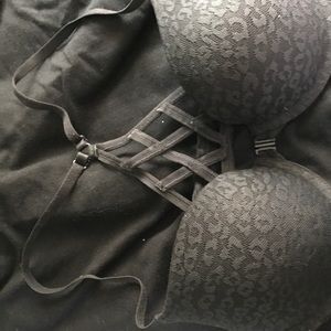 VS PINK black leopard lace strappy back bra