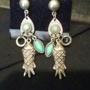 Earrings silver 925 .fish and turquoises