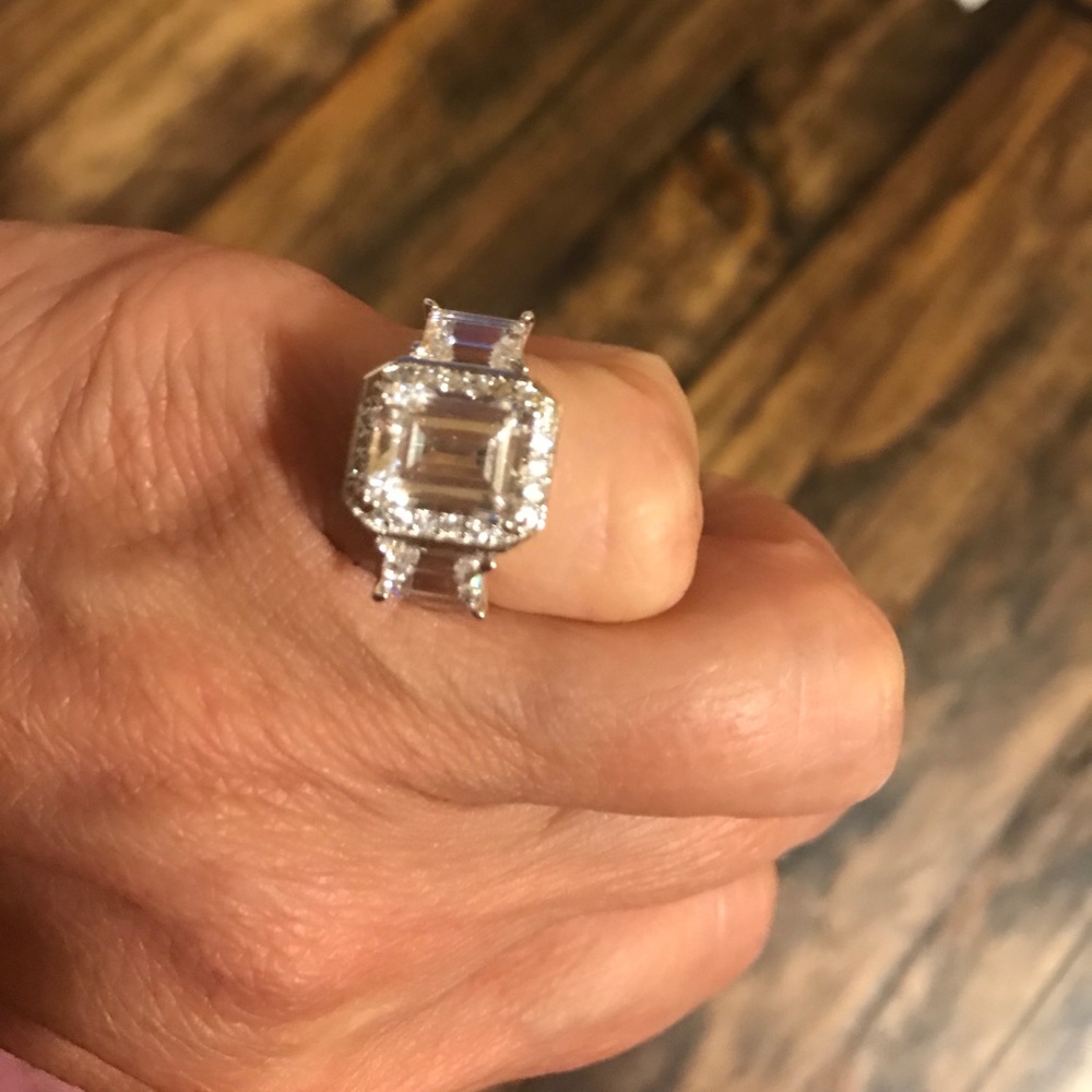 Sterling Silver Emerald Cut 8 RD CZ ring