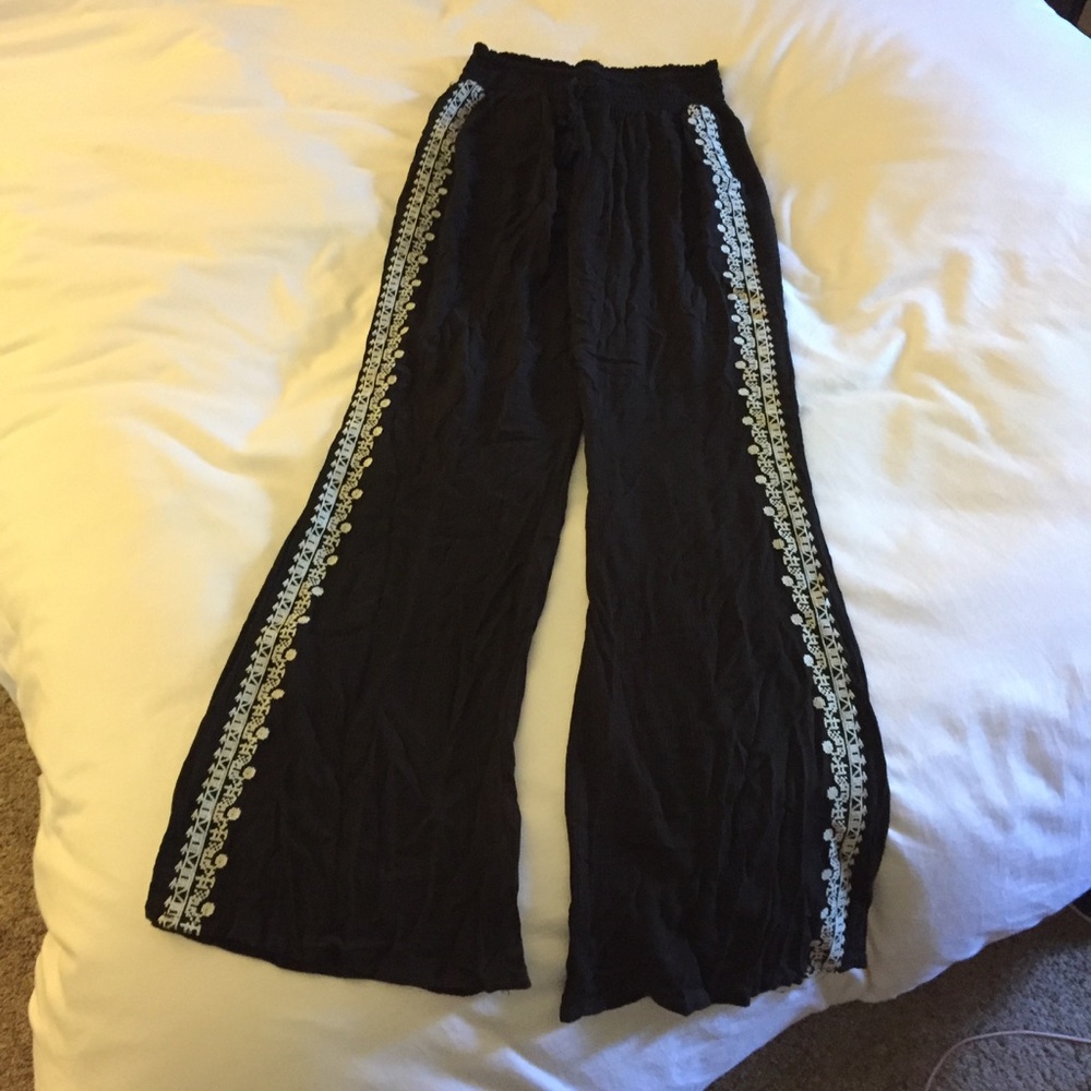 Flowy Hippie Flare Pants, Floral Tribal Pattern
