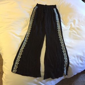 Flowy Hippie Flare Pants, Floral Tribal Pattern