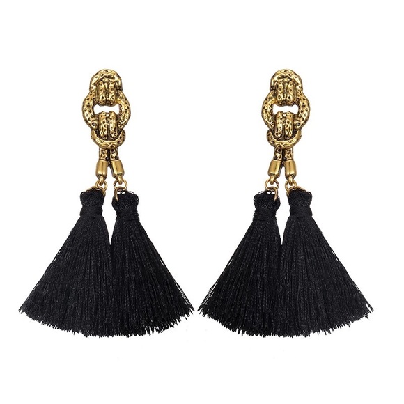 | ANTIQUED GOLD KNOT TASSELS EARRINGS | - Picture 2 of 3
