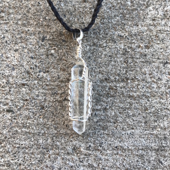 Wire Wrapped Clear Quartz Necklace • - Picture 5 of 8