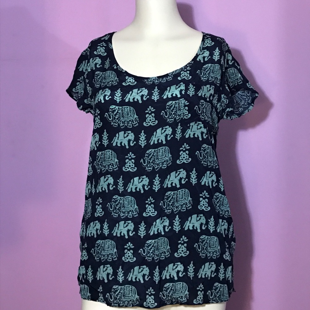 Lucky Brand navy elephant print blouse - Picture 2 of 8