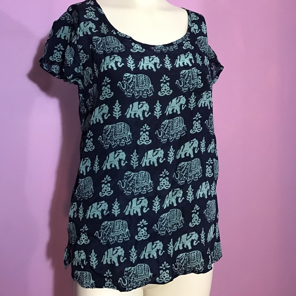 Lucky Brand navy elephant print blouse - Picture 3 of 8