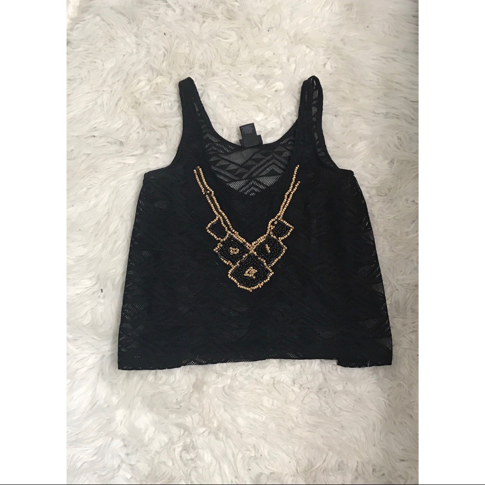 Small black lace cropped tank top.