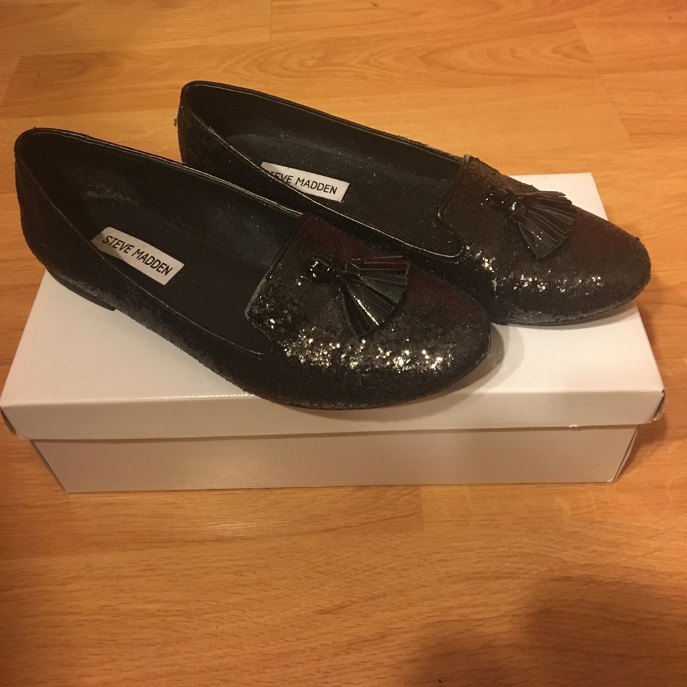 Steve Madden Black Glitter Chaufur Loafer Flats