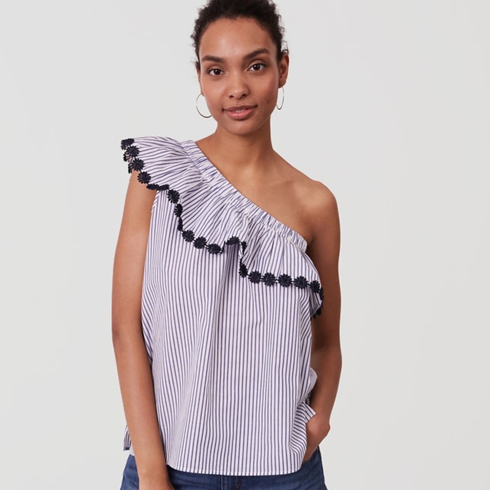 Loft striped one shoulder ruffle top
