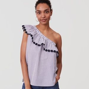 Loft striped one shoulder ruffle top