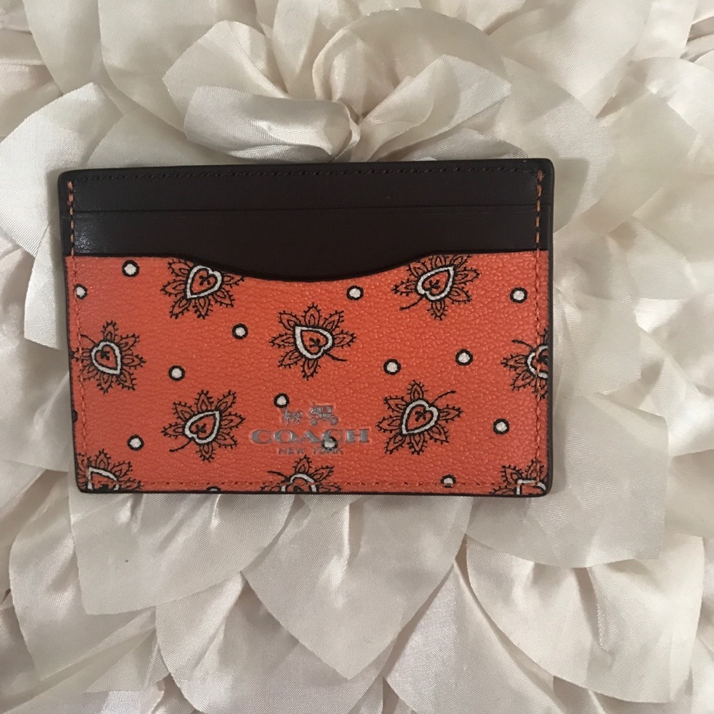 🆕 Coach Orange Paisley Print Cardholder NWT