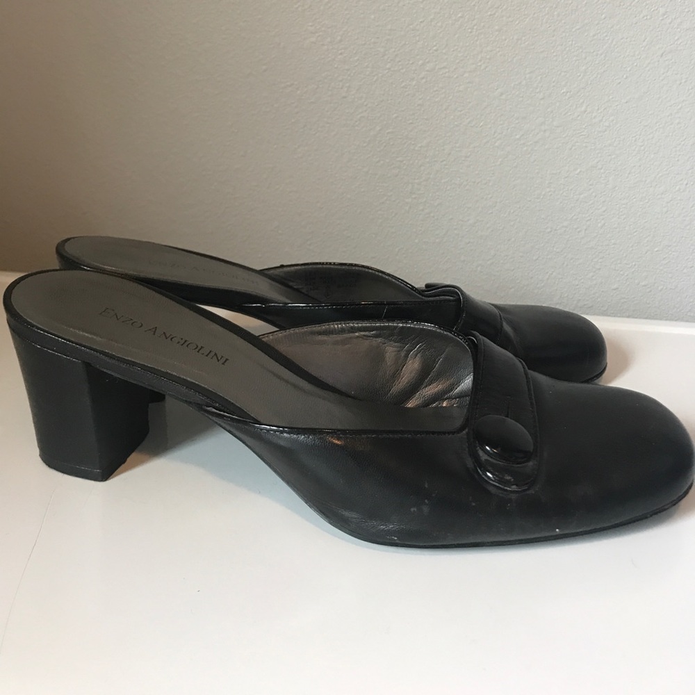 Black mid heel slides
