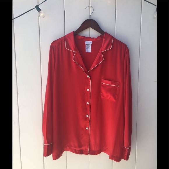 Vintage red silk men's sleep wear shirt dress - Picture 5 of 8