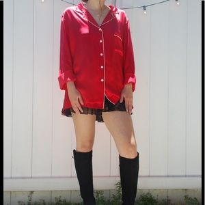 Vintage red silk men's sleep wear shirt dress