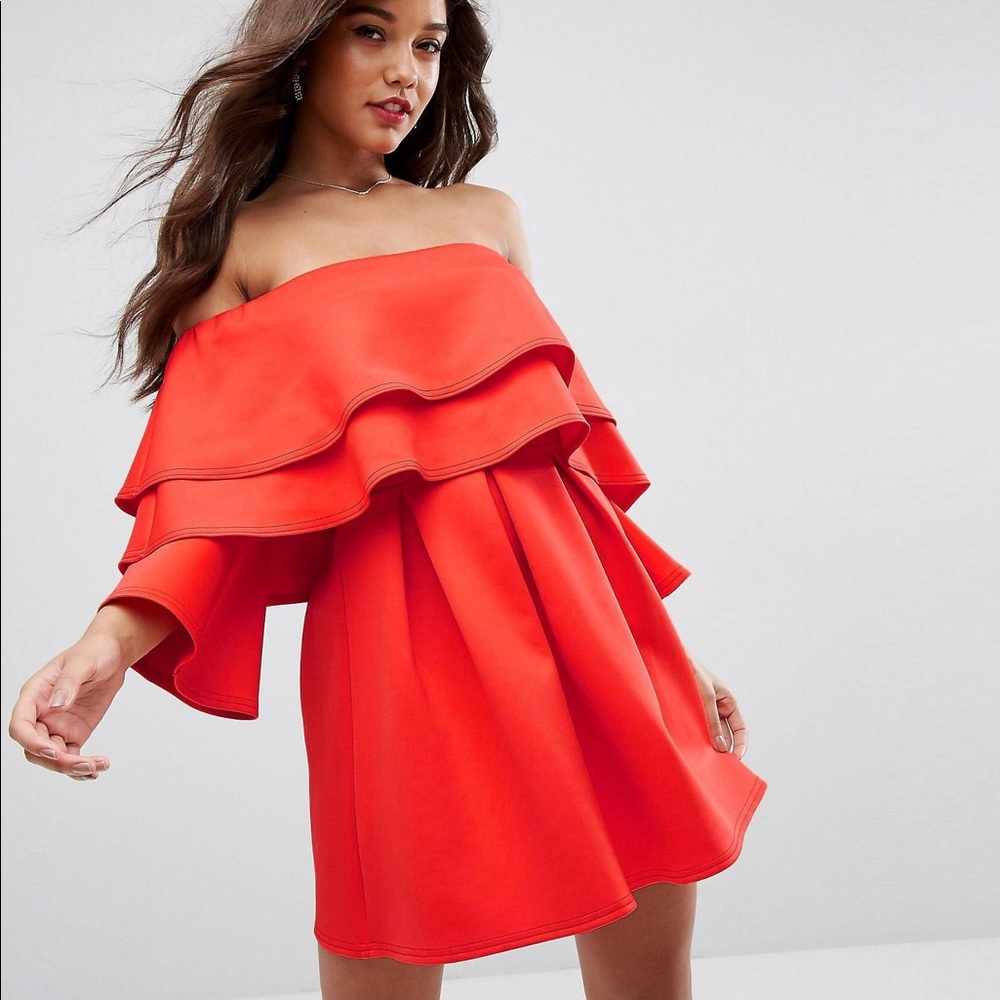 Long Sleeve Ruffled Off the Shoulder Mini Dress.