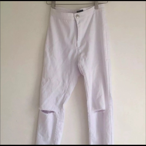 White Slit Distressed Jeans - Picture 2 of 4