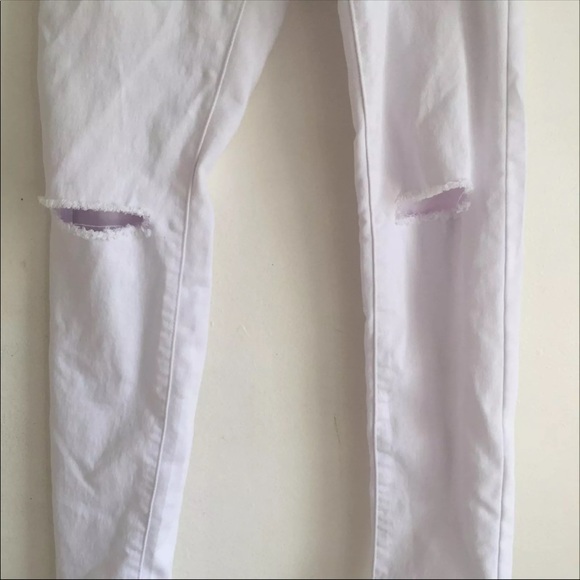 White Slit Distressed Jeans - Picture 3 of 4