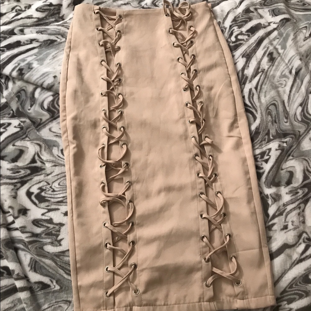 Lace up front pencil skirt.