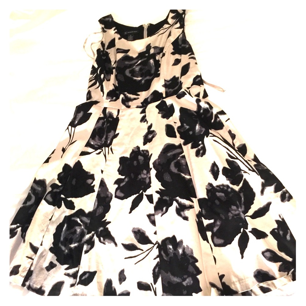 A Line Black White Floral Dress