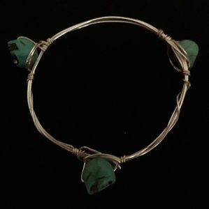 New, handmade wire wrapped, turquoise skulls w/rhinestone eyes bangle
