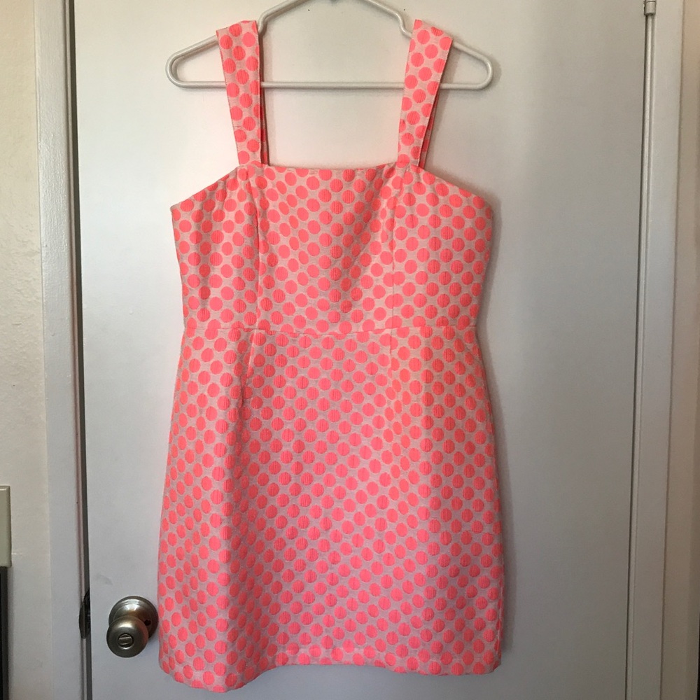 Neon pink polka dot F21 dress