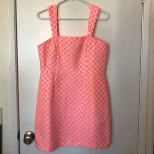 Neon pink polka dot F21 dress