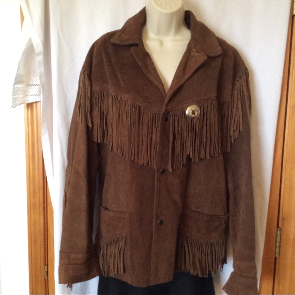 Leather fringe jacket.