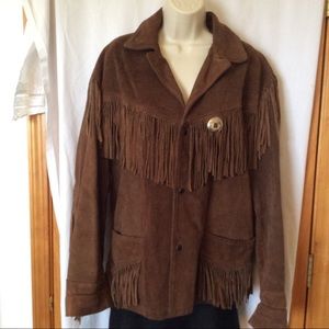 Leather fringe jacket.