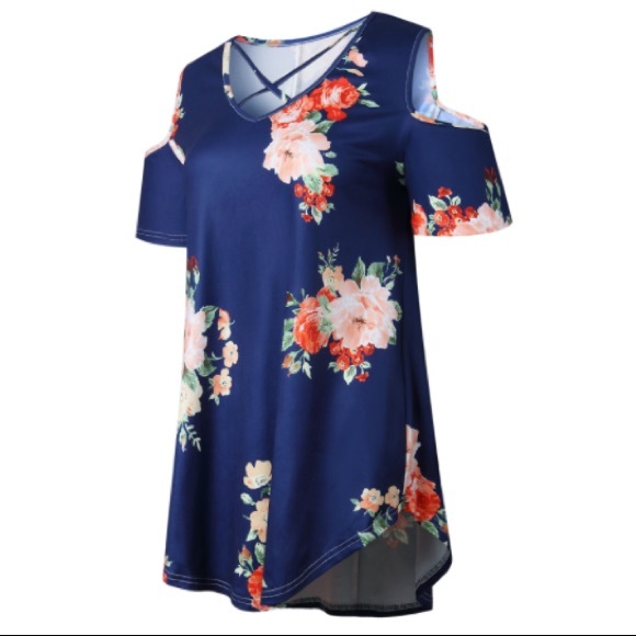 B2G1♦️Floral Cold Shoulder Blouse Navy - Picture 7 of 8