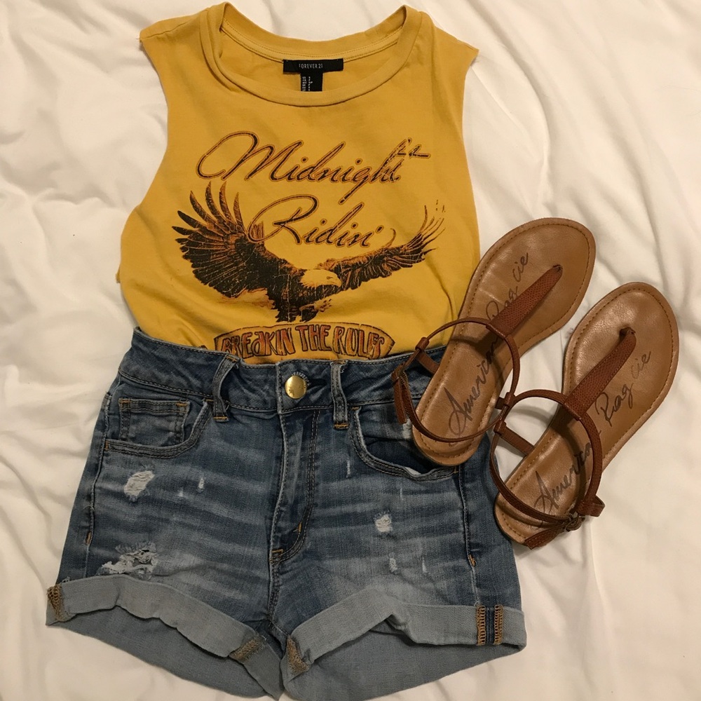Forever 21 Yellow Midnight Ridin' Crop Tank, S