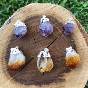 Raw Citrine Crystal Necklace •