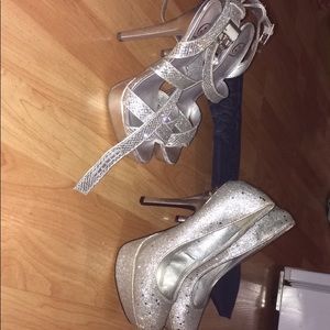 Silver glitter heels