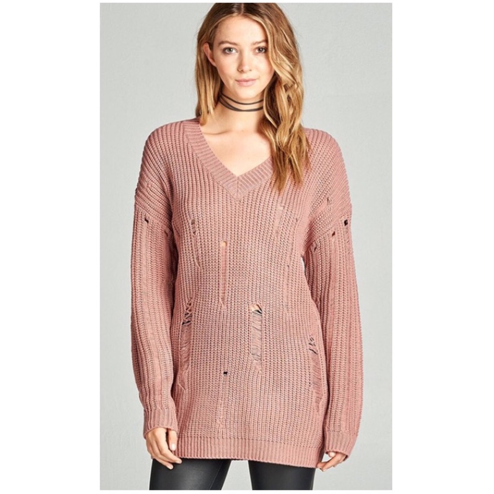 Distressed Oversized Sweater Mauve - Picture 3 of 7