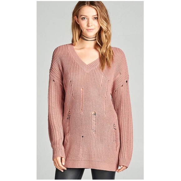 Distressed Oversized Sweater Mauve - Picture 3 of 7