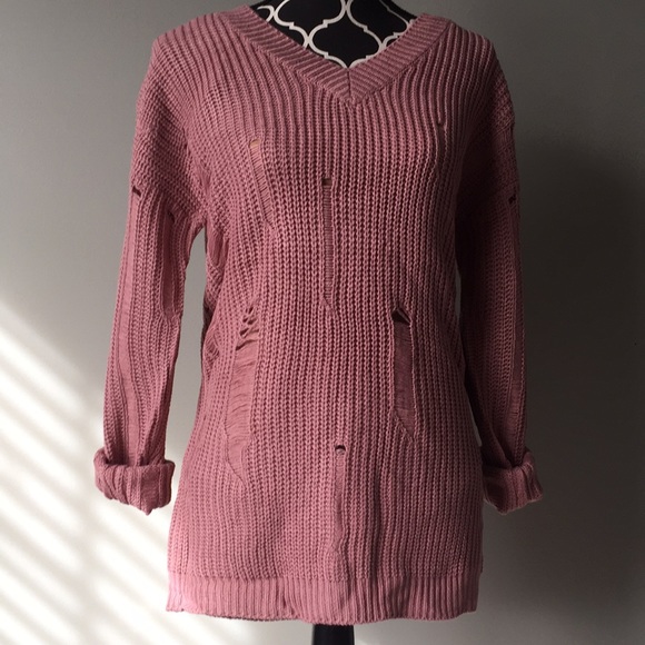 Distressed Oversized Sweater Mauve - Picture 5 of 7
