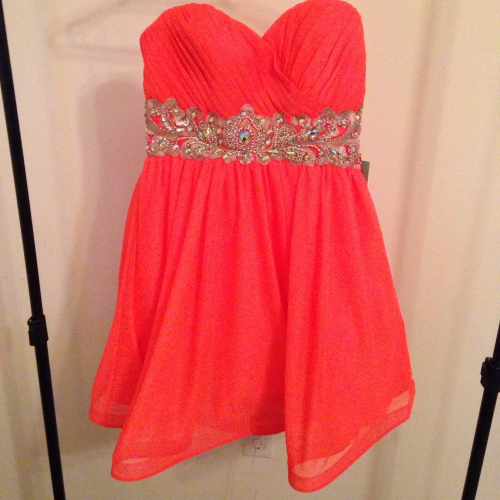 Short Neon orange special occasion dress. NWTS