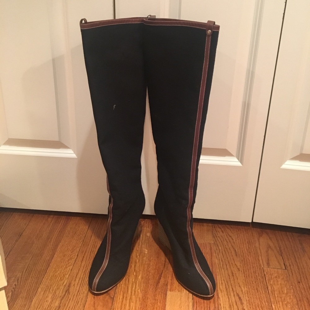 Louboutin Black Flannel Jessy 100 Tall Wedge Boots