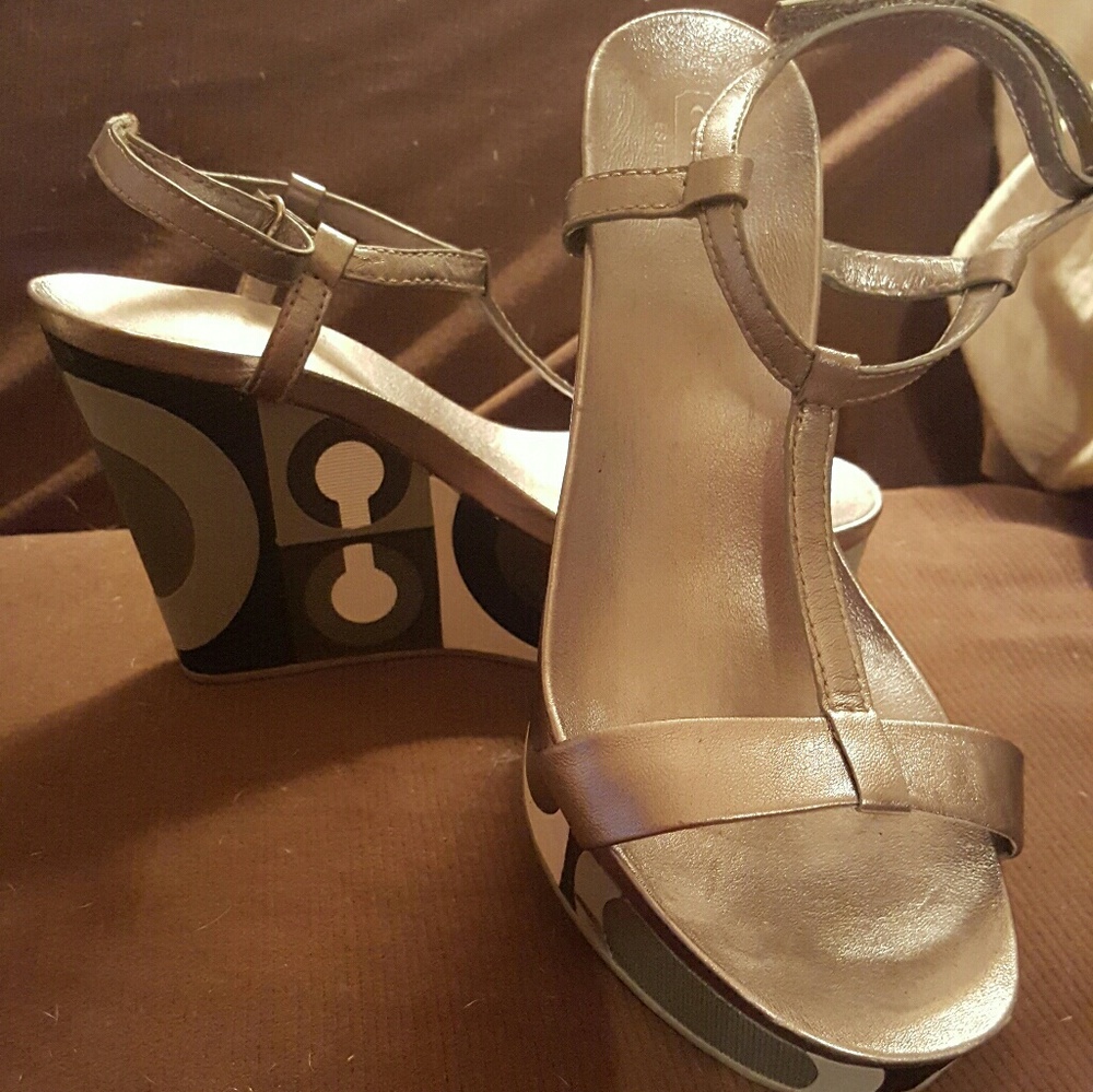 Coach metallic silver wedges
