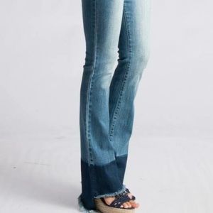 Denim zipper side boot cut  high low fray jean