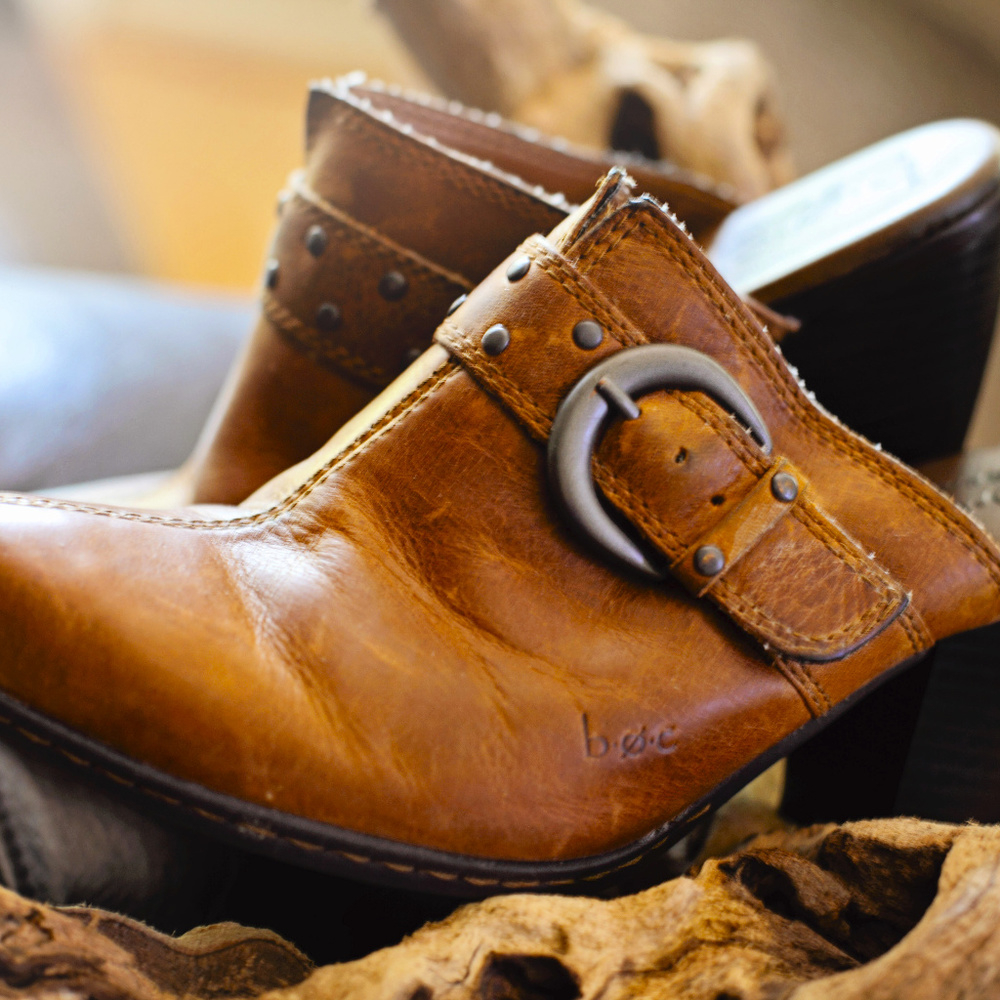 now DONATED>> BORN LEATHER mules [tan]