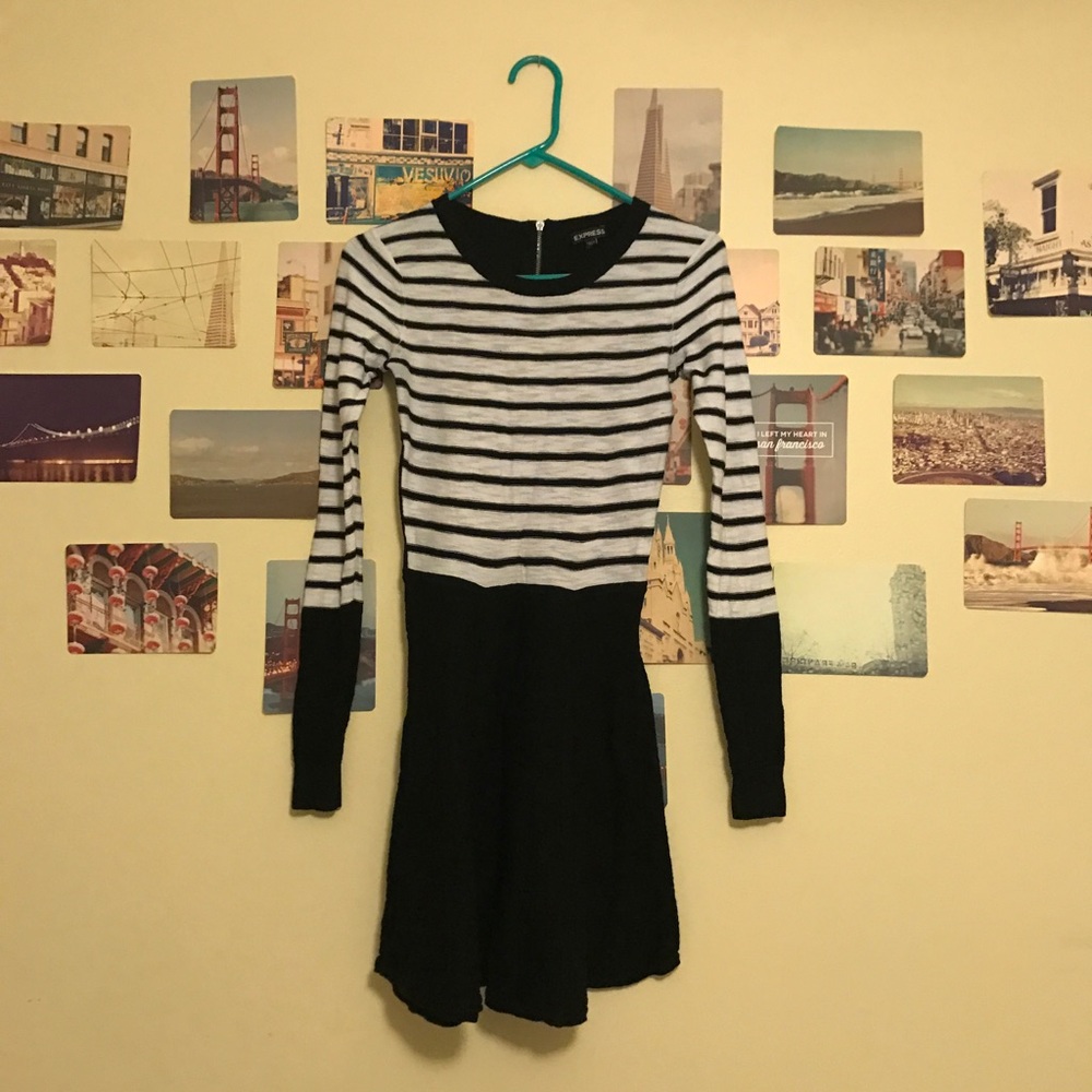 Express B&W Striped Sweater Dress
