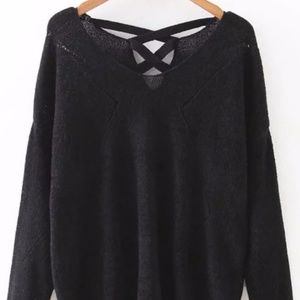 Black Knit Sweater with Cute Back Detail