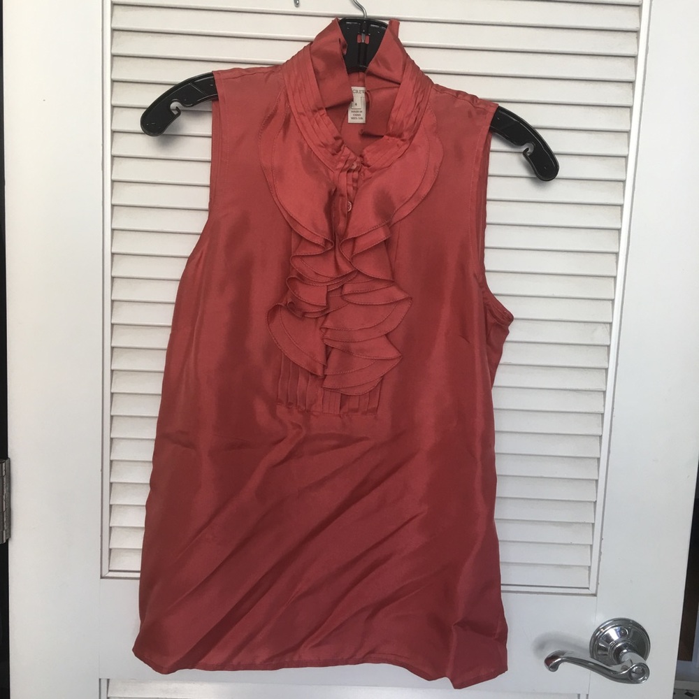 JCrew silk cdc sz 4 ruffle blouse buttonfront